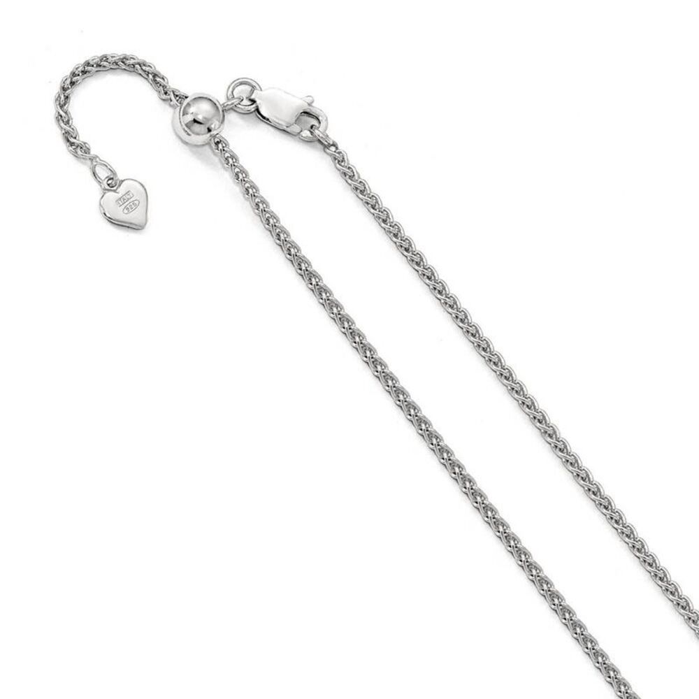 1.9mm Rhodium Plated Sterling Silver Adj. Hollow Spiga Necklace, 22in